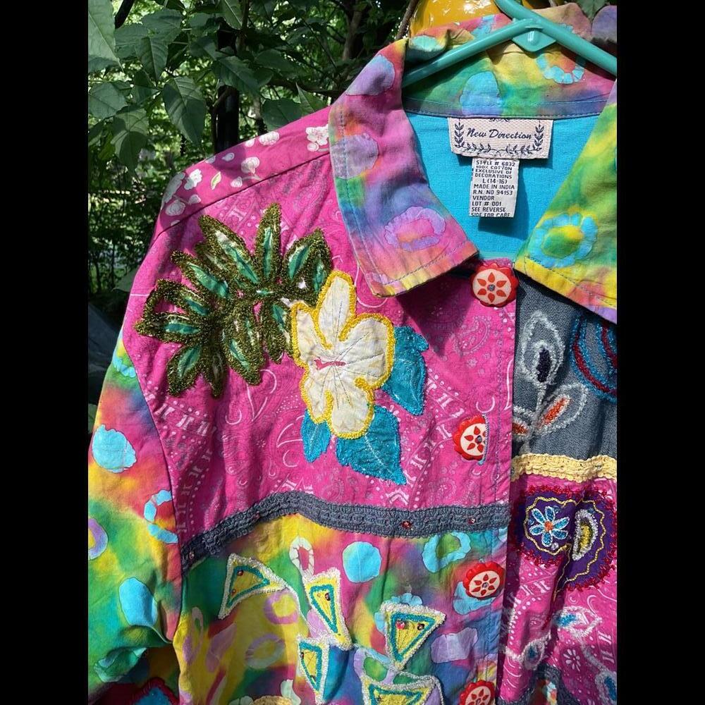New Direction Vintage Patchwork Hippie, Boho Grandma Art to wear Jacket 14/16 - Picture 7 of 12